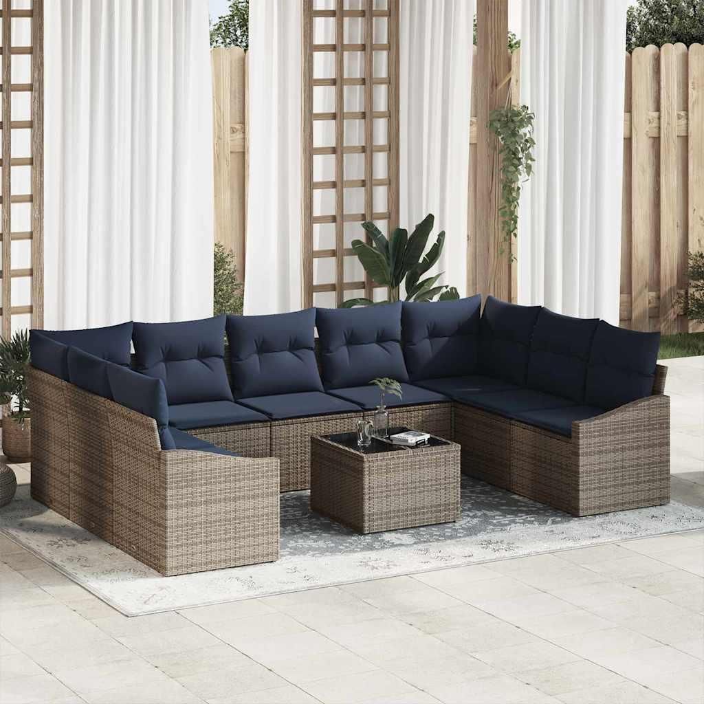 Maison Exclusive - Gartensofa-set 10 pcs Grau und Marineblau Poly-Rattan