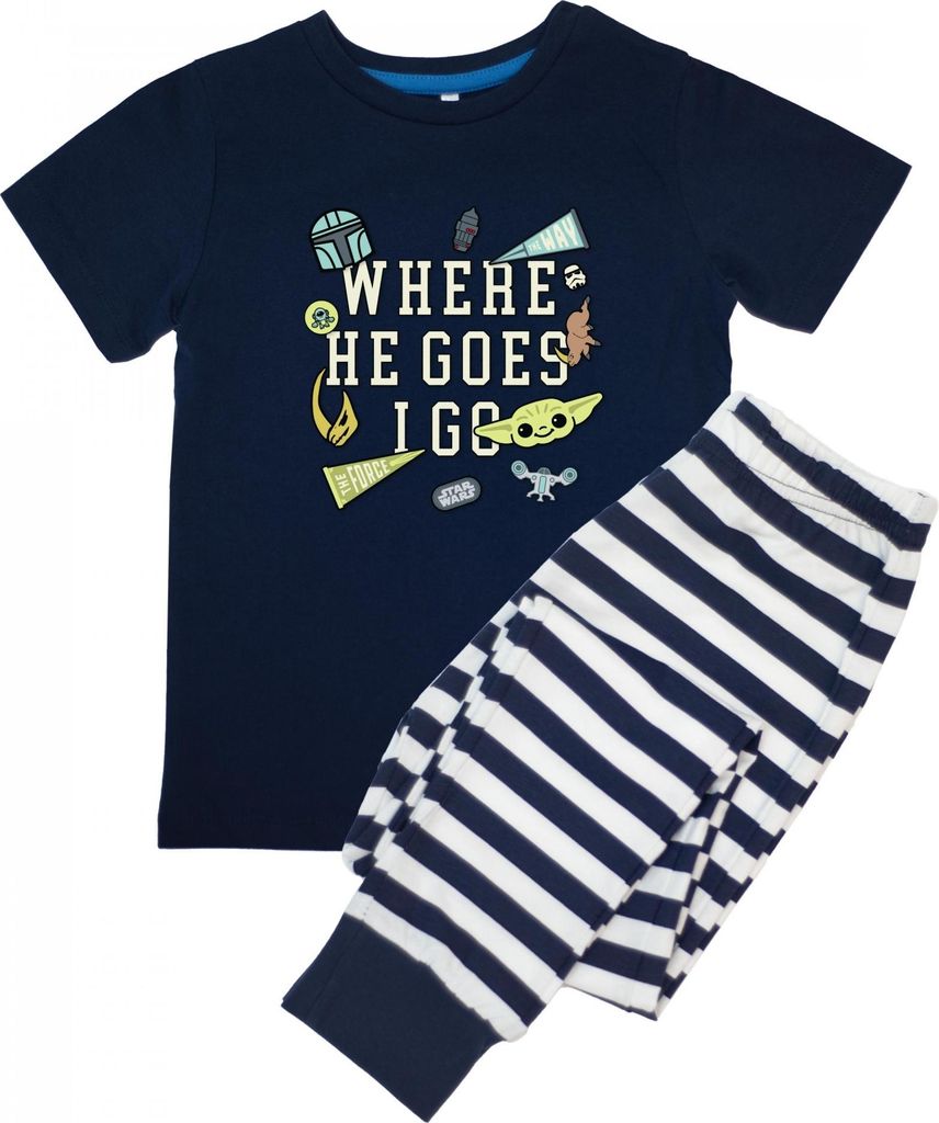 Star Wars Mandalorian - "Where He Goes" Schlafanzug mit langer Hose für Jungen kurzärmlig BI54518 (104) (Marineblau)