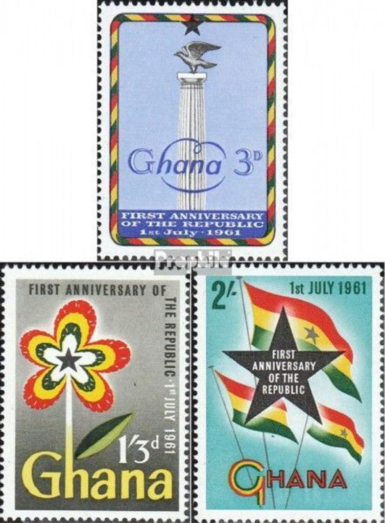 Briefmarken Ghana 1961 Mi 100-102 (kompl.Ausg.) postfrisch Republik