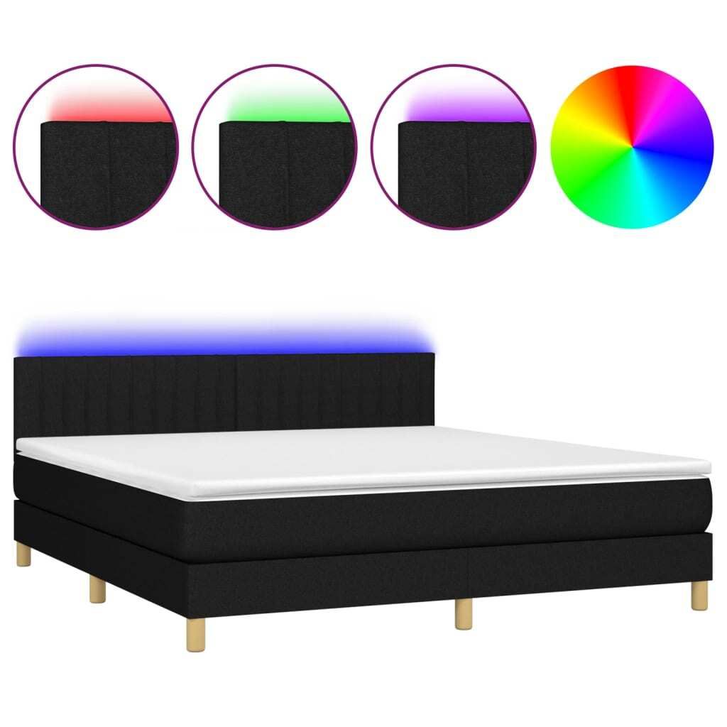 SYFAX Boxspringbett mit Matratze & LED Schwarz 180x200 cm Stoff