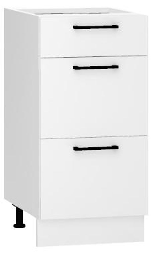 Küchenunterschrank 3 Schubladen 40 cm - Weiß glänzend - ohne Arbeitsplatte - Unterschränke Küche