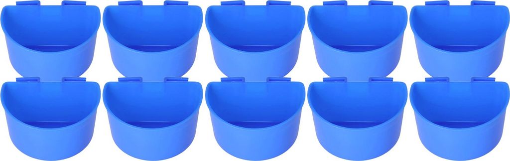 10 Stück Tauben-Fütterungsbecher, sichere Vogel-Hängeschale aus Kunststoff mit Halbkreis-Design, Blau