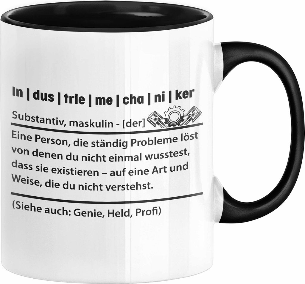 Industriemechaniker Geschenk Tasse Spruch Männer Definition Lustige Geschenkidee für Industriemechaniker (Schwarz)