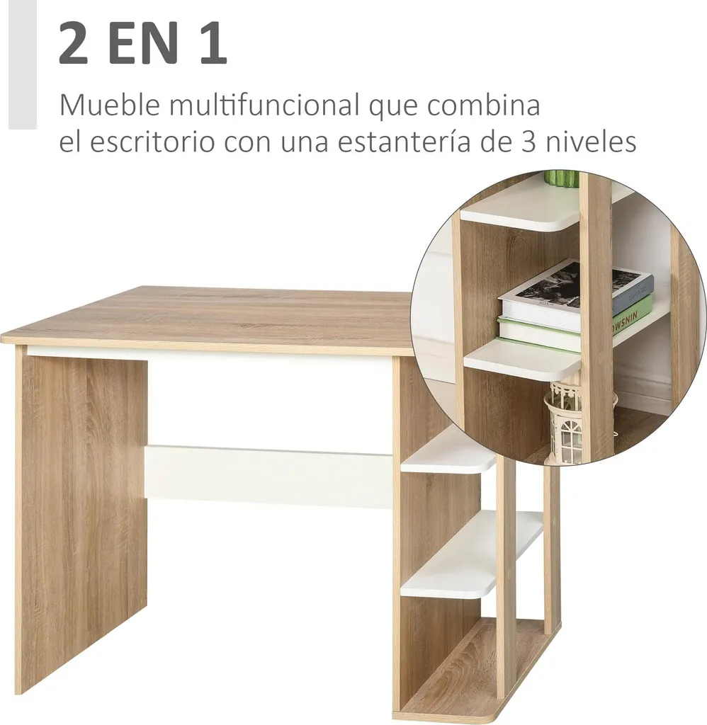 Bureau de télétravail gain de place 100 cm avec rangements étagères