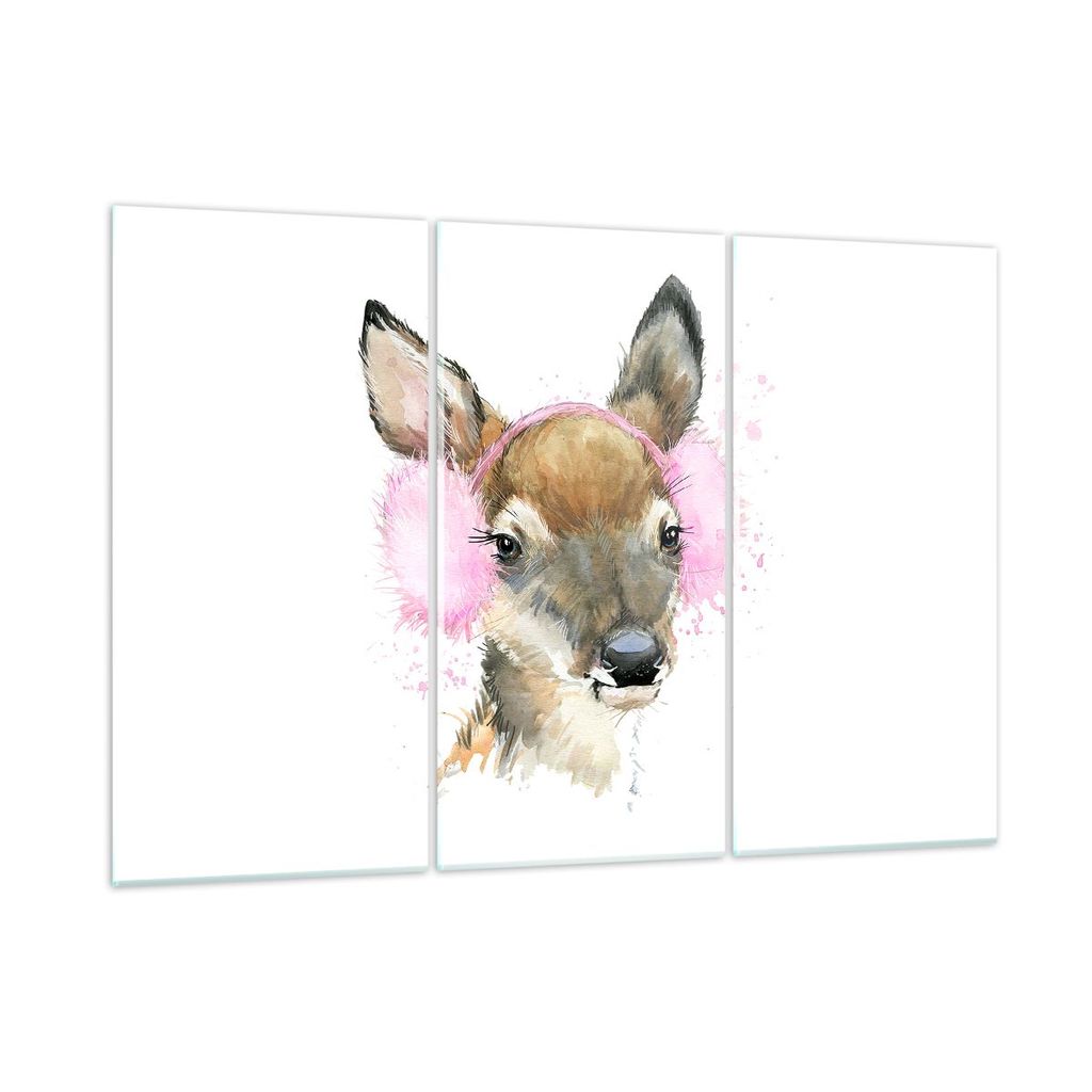 Bilder auf glas - Hirsch Ohrenschützer Bunt Winter - 165x110cm - Glasbilder - Wandbilder - Kunstdruck - Wanddekoration aus Glas - Glas Bilder - Wa...