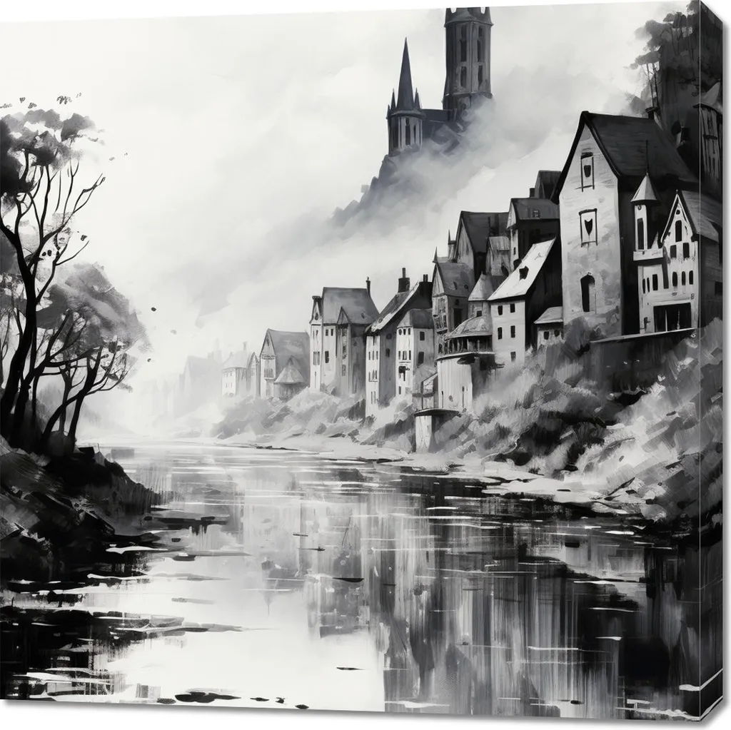 Grand Tableau Carré 90x90 cm Reflet Brumeux - Toile Canvas Premium