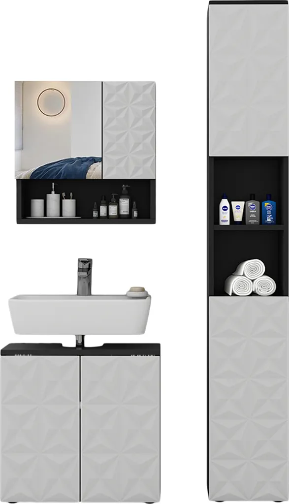 Aménagement salle de bain complet noir Vicco Edge 3 pièces avec rangement