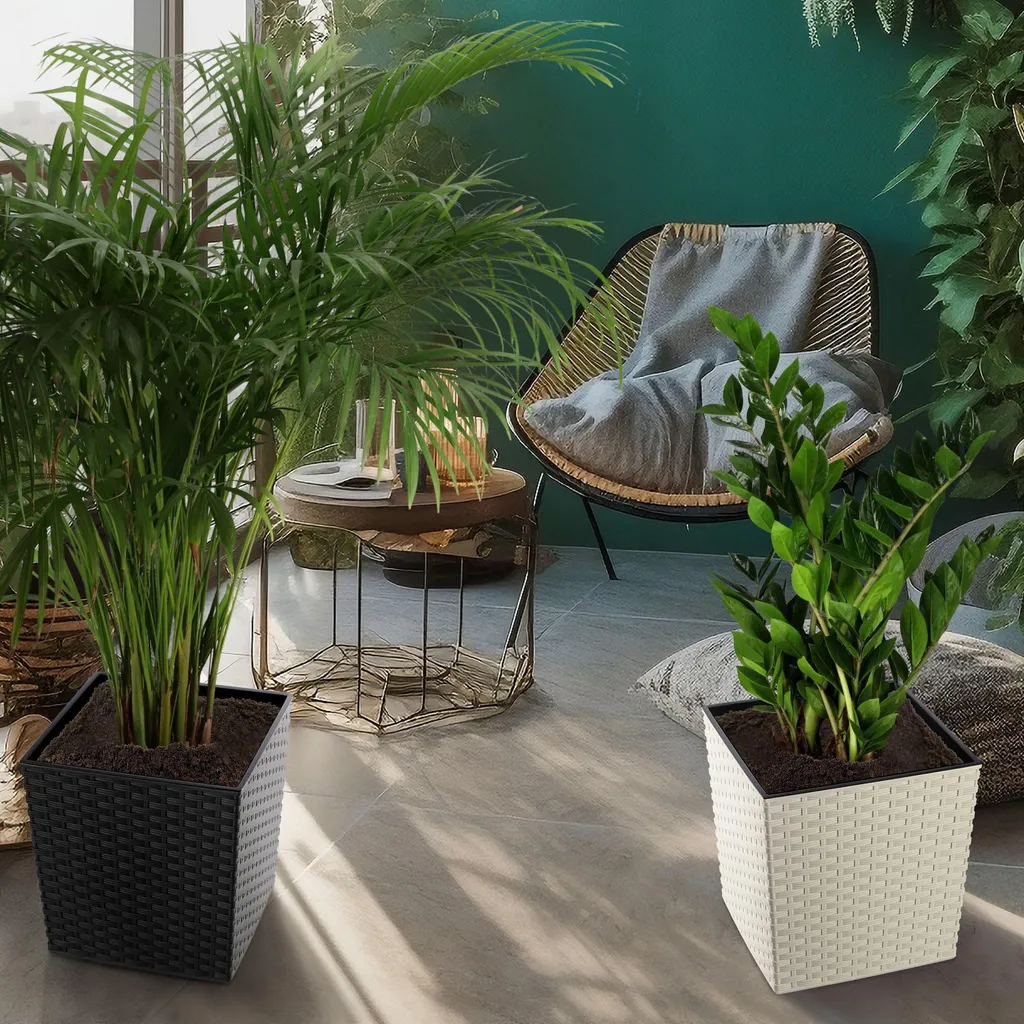Cache-pot graphite 30cm résistant avec insert de plantation intégré - 4