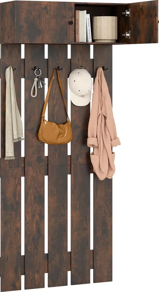 Vestiaire Mural Bois Marron avec Étagère et Meuble de Rangement Entrée