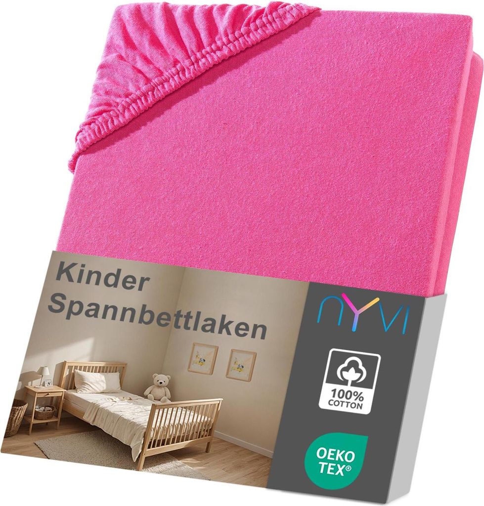 NYVI Kinder Spannbettlaken Junior 70x140 cm pink für Kinderbettmatratzen bis 12cm Höhe - Weich & Anschmiegsam, Rundumgummizug, Bügelfrei
