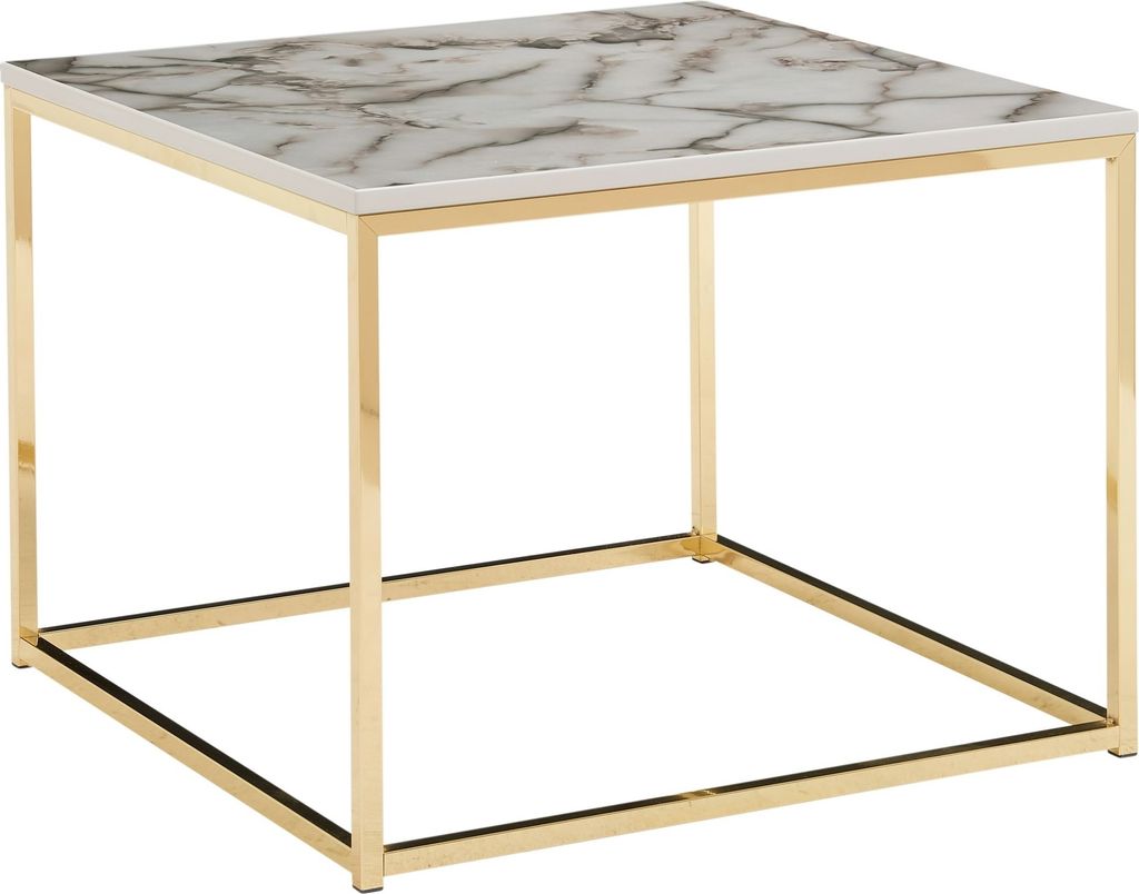 Couchtisch "Cixi" aus Tischplatte: foliertes MDF (mit Polyresin-Beschichtung) Gestell: lackierter Stahl in Weiß. Abmessungen (B/H/T) 60x45x60 cm
