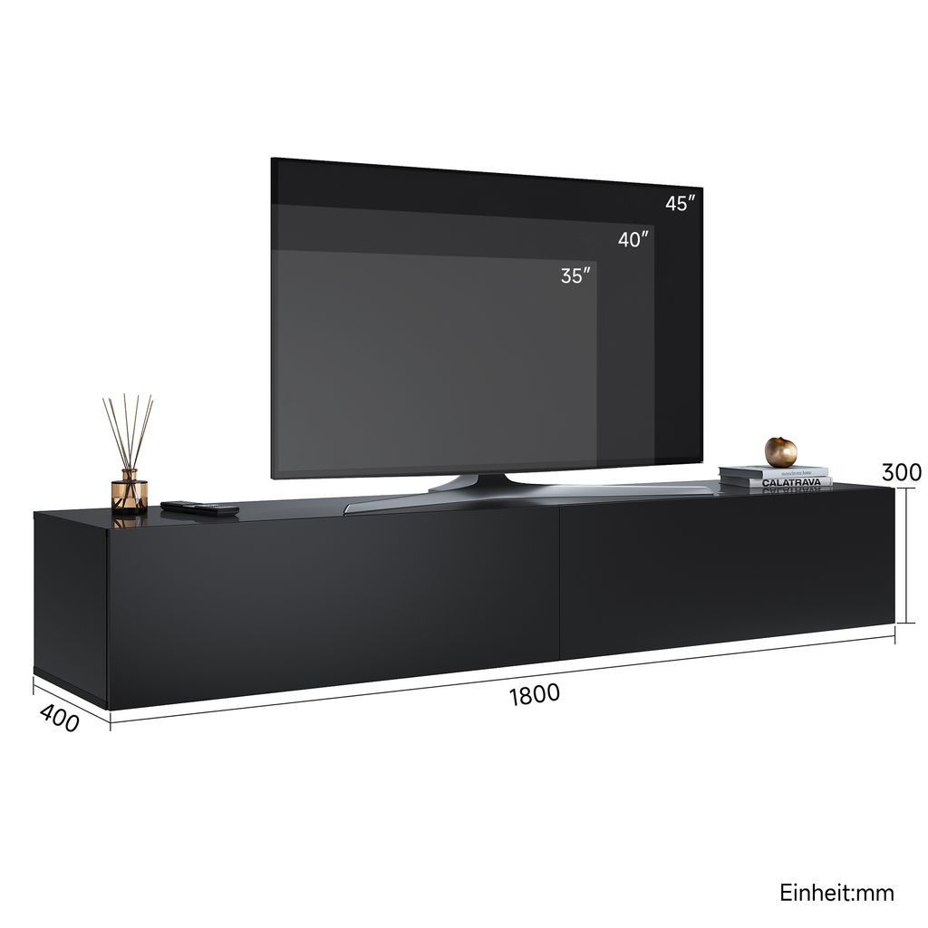 SONNI TV-Schränke Schwarz Hochglanz hängend holz 180 x 40 x