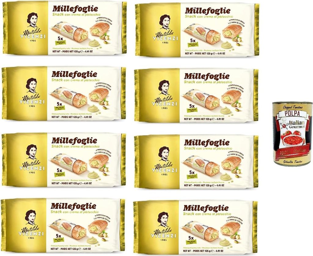 Matilde Vicenzi millefoglie snack con crema al pistacchio 125gr, 8x125g Pistaziencreme-Snack + Italian Gourmet polpa 400gr