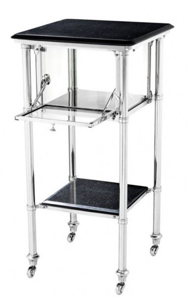 Casa Padrino Luxus Bar Trolley Servierwagen Edelstahl mit Glasfach und Granitplatten - Luxus Hotel & Restaurant Einrichtung Möbel Beistelltisch