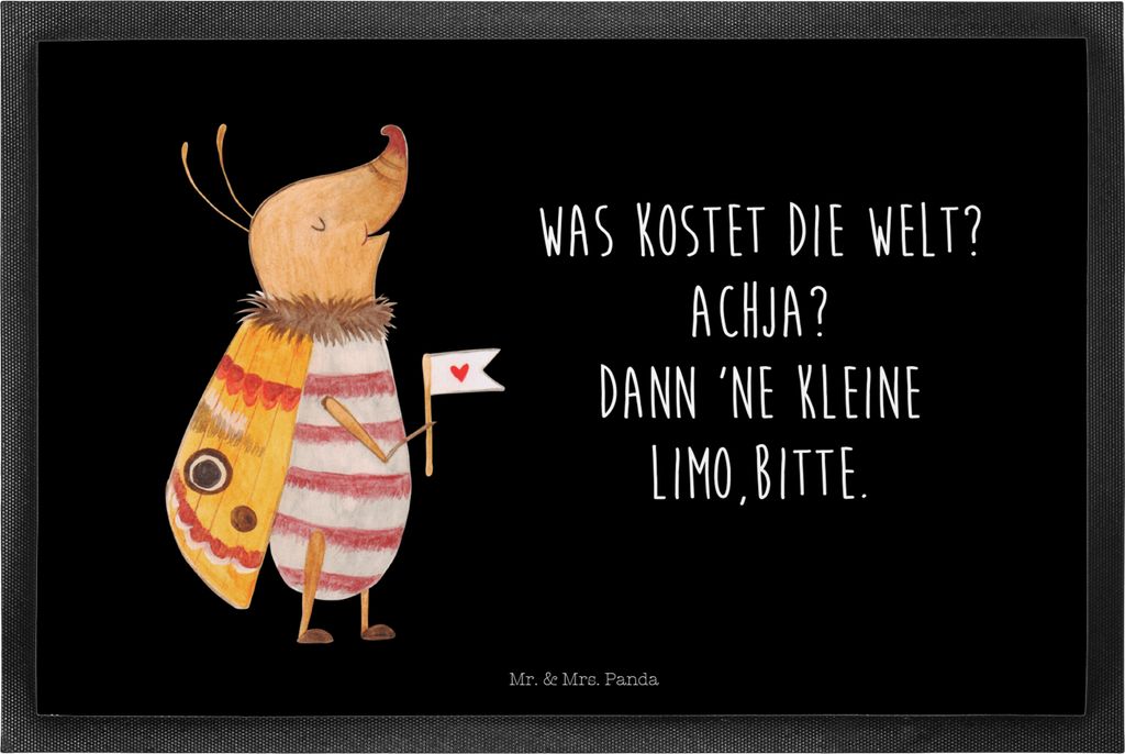 Mr. & Mrs. Panda fußmatte Nachtfalter Fähnchen 40 x 60 cm - Schwarz - Geschenk, Süß, Gummimatte, Niedlich, Käfer, Spruch Lustig, Bodenvorleger...