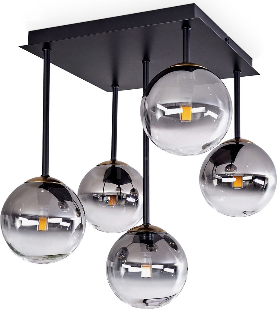 Isorella Deckenlampe aus Metall/Glas in Schwarz/Goldfarben/Rauchfarben/Klar