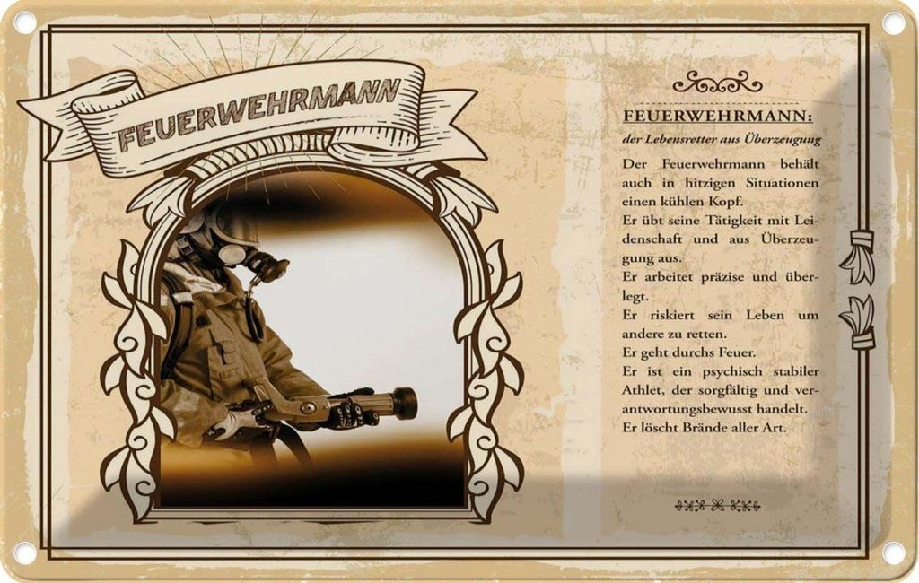 vianmo Blechschild 12x18 cm Feuerwehrmann Beruf Arbeit
