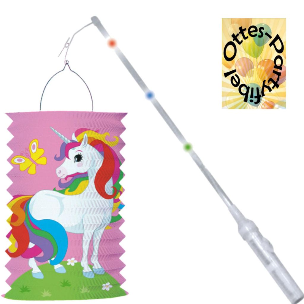 Laternen-Set Zuglaterne Lampion Einhorn Unicorn +  LED Produktbild 