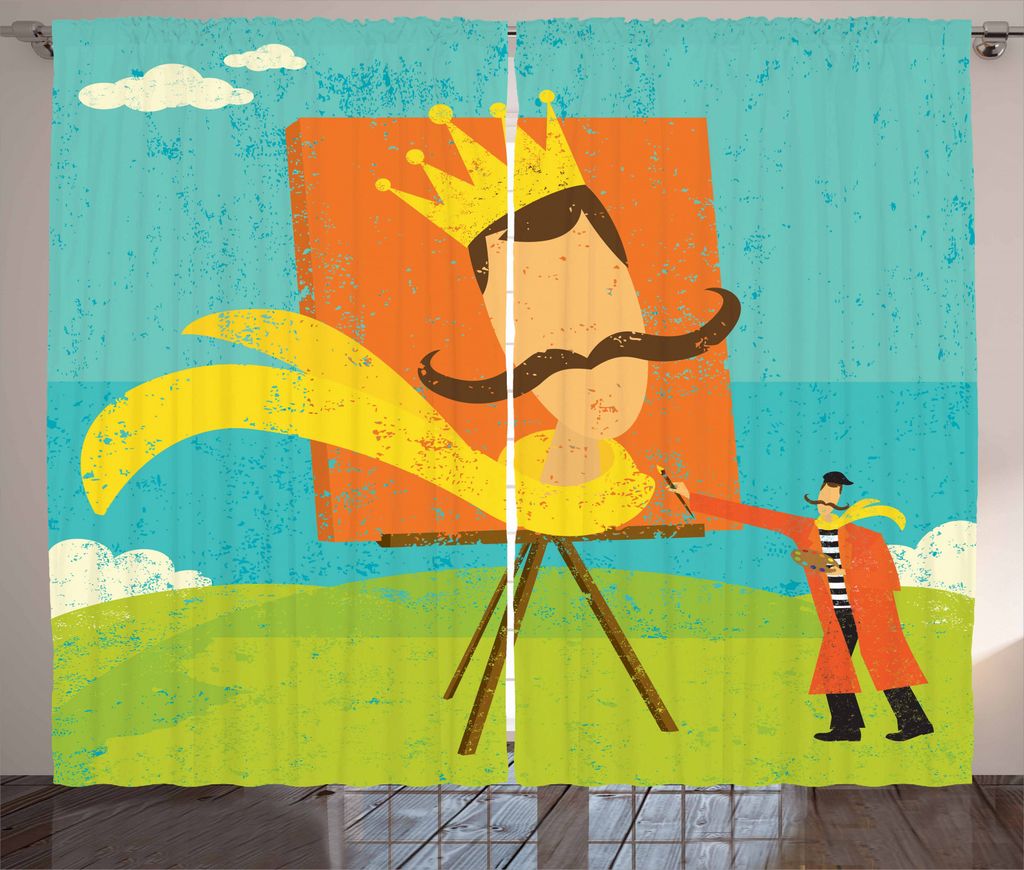 ABAKUHAUS Retro Rustikaler Gardine, Lustiger Cartoon-Künstler, Schlafzimmer Kräuselband Vorhang mit Schlaufen und Haken, 280 x 245 cm, Mehrfarbig