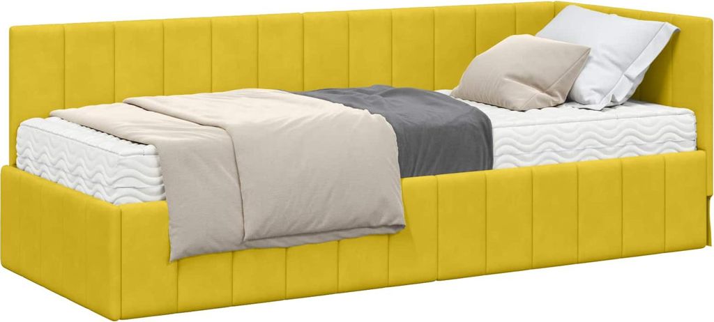 Eckbettgestell mit Matratze mit Kopfteil 2 pcs Gelb Samt