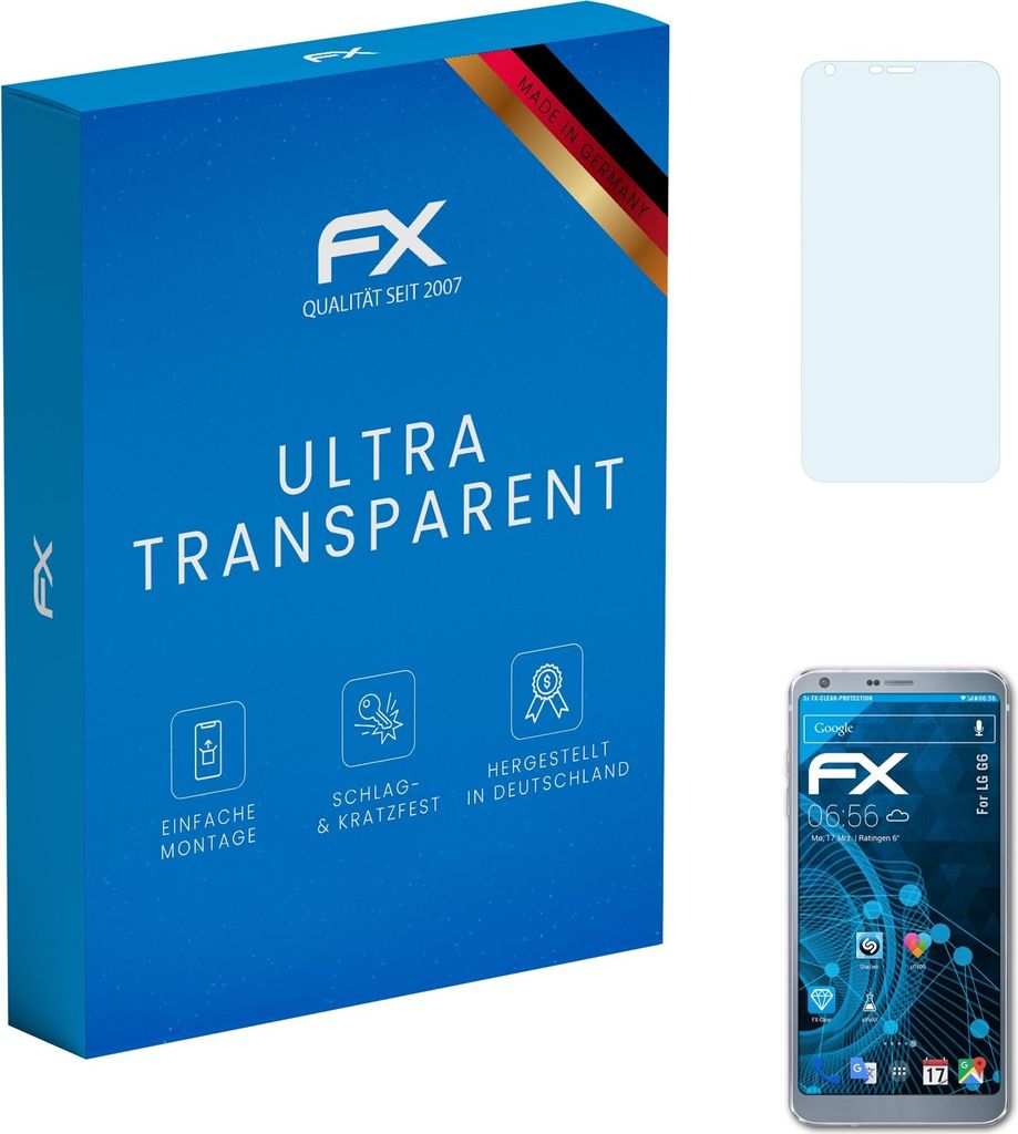 atFoliX FX-Clear 3x Schutzfolie kompatibel mit LG G6 Displayschutzfolie