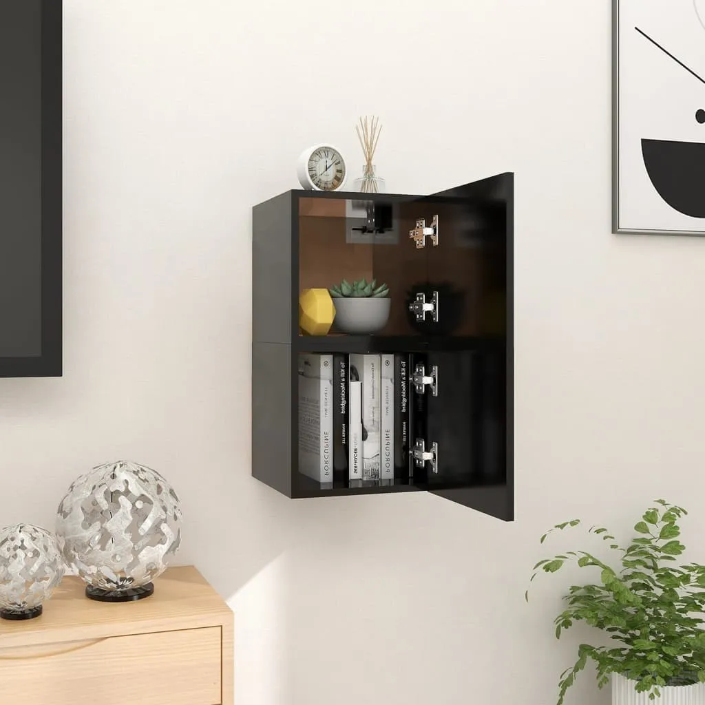 Coppia Mobili Porta TV Neri a Muro 30x30x30 cm | Facile da Pulire