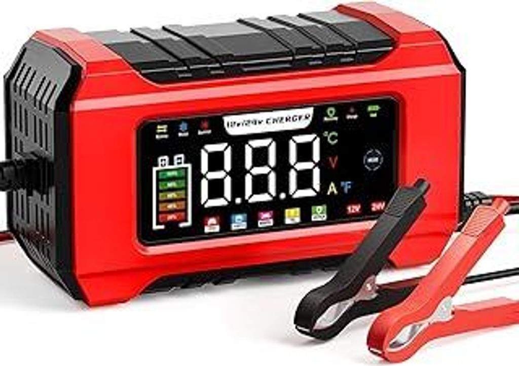 15A Auto Batterien Ladegerät, Aibeau 12V/24V Intelligentes KFZ Autobatterie Ladegerät mit 9-Stufen-Ladung, LCD-Bildschirm für Auto, AGM, Gel Ble...