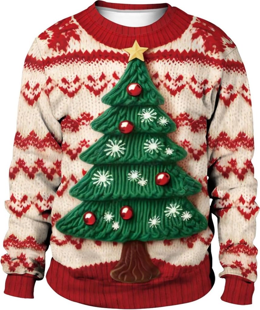 ASKSA Herren Damen Weihnachtspullover Neuheit Ugly Weihnachtspulli Pullover Rundhals Paare Langarmshirt,Beige,XXL