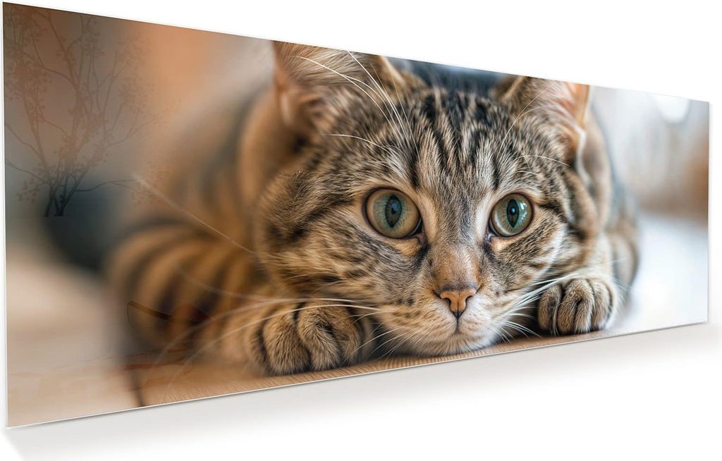 Glasbild 100x40cm in XXL für Wohnzimmer, Schlafzimmer Motiv Katzenschmuseerlebnis