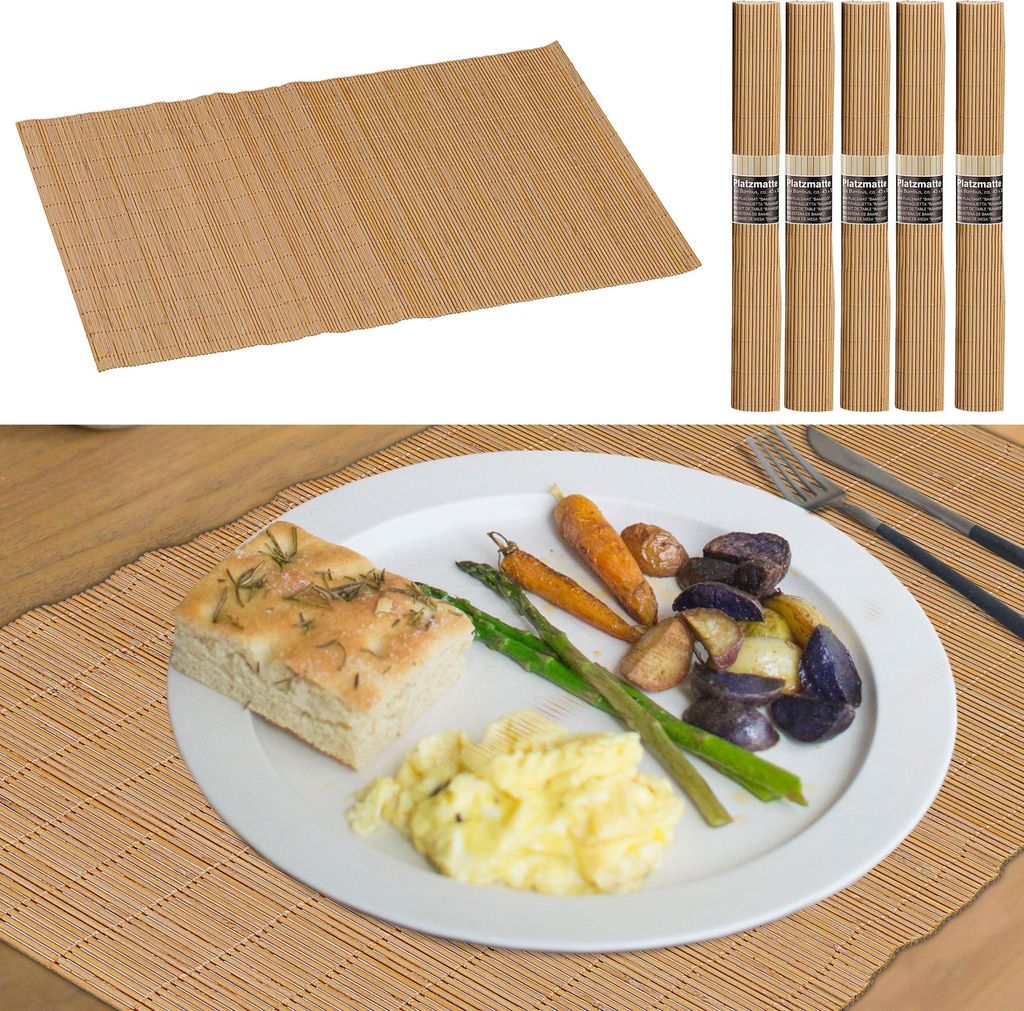 Bambus Tischset 6er Set hellbraun 45x30cm Platzmatte Produktbild 