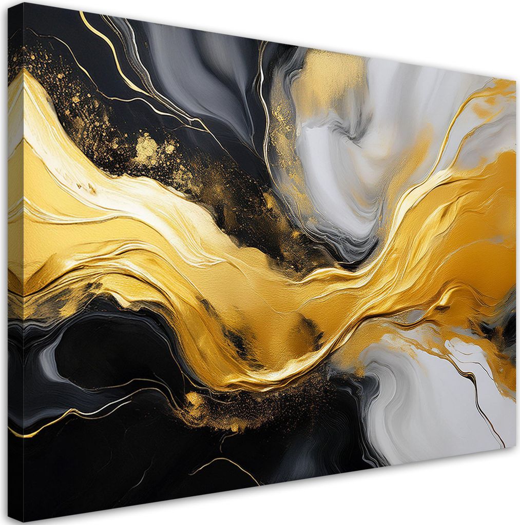Leinwandbild Abstrakte Marmorstruktur Schwarz Gold 90x60 Feeby Gold bild für die wand bereit zum aufhängen
