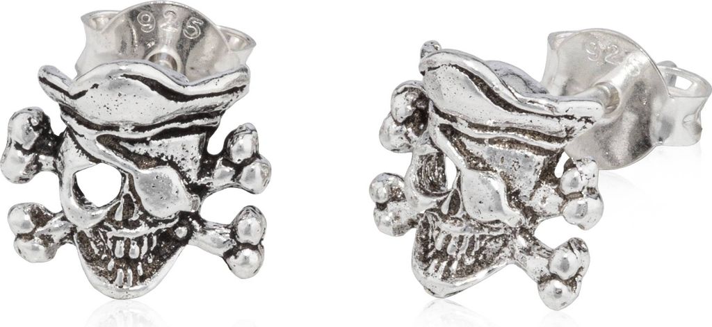 Paar Pirat Ohrstecker 925 Silber Oxidiert 9mm Gothic Totenkopf Ohrringe