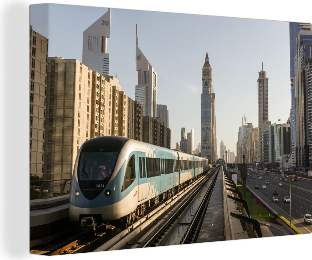 OneMillionCanvasses - Leinwandbilder - 150x100 cm, Ein Zug in der Stadt Dubai, Wandbilder Kunstdruck Wanddekoration