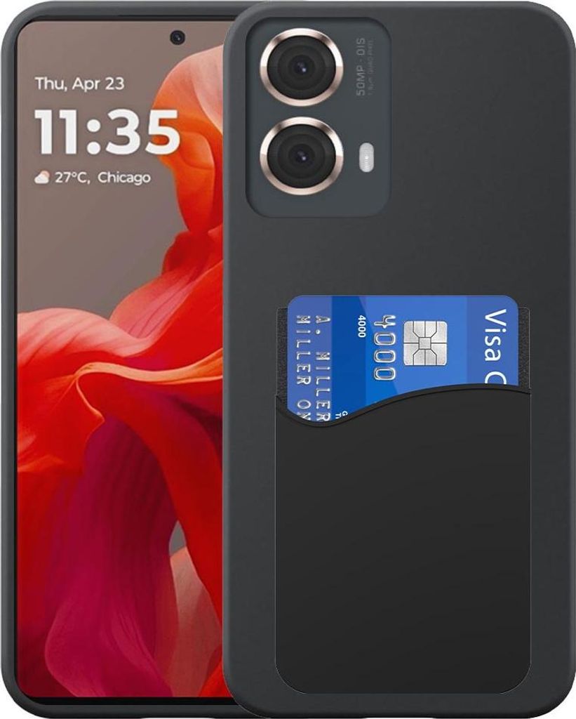 Geeignet für Motorola Moto G85 Phone Case mit Silikon-Kartenhalter - Flexible Back Cover Case Silikon TPU mit Silikon Cardslot - Schwarz - Smartph...