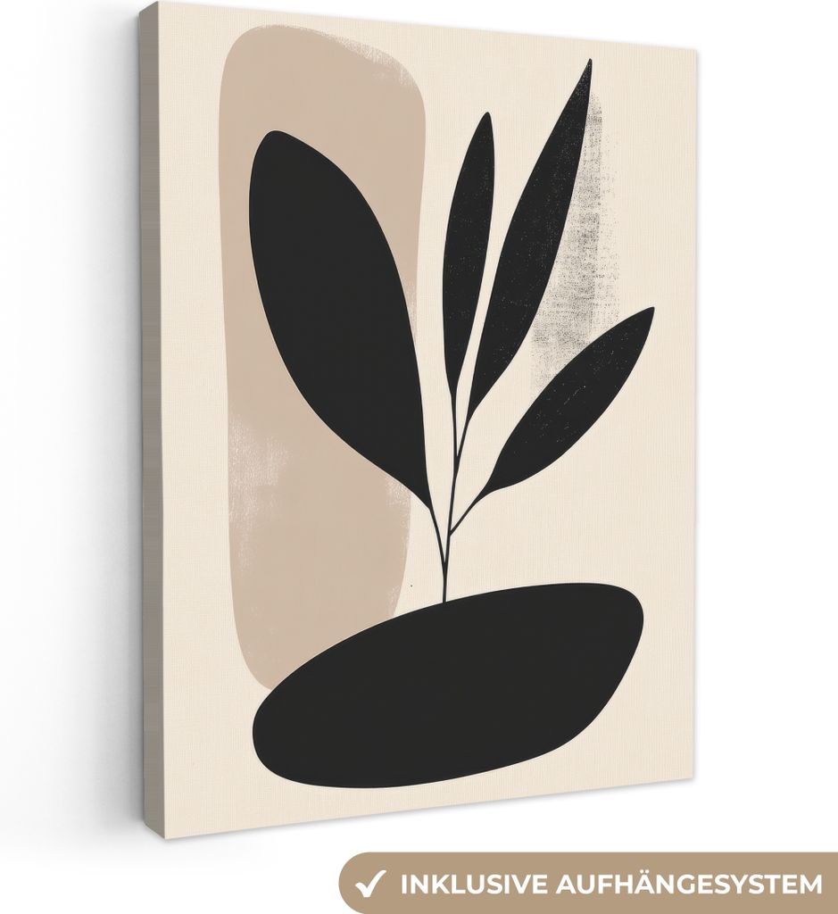 Leinwand Bilder 30x40 cm - Japandi - Pflanzen - Beige, Bild Modern, Wanddeko, Gemälde