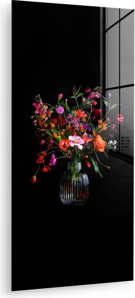 MuchoWow Glasbilder - Bilder auf Wandbild - Foto auf Glas Blumenstrauß - Feldblumen - Vase 60x120 cm Wanddekoration aus Glas - Acrylglasbild - Acr...
