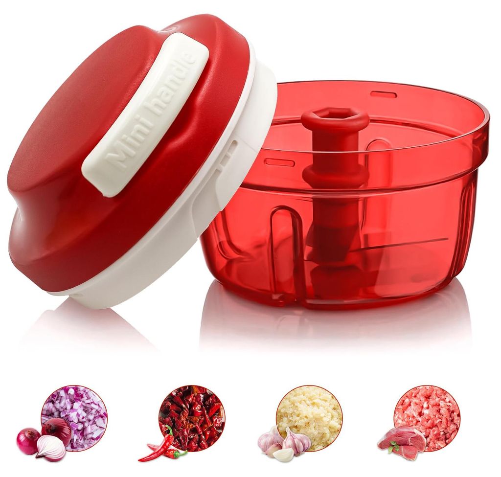 Zwiebelschneider, Gemüseschneider manuell mit Seilzug, Multifunktionale manuelle Zerkleinerungsmaschine für Gemüse, Fleisch, Küchenhelfer für ...