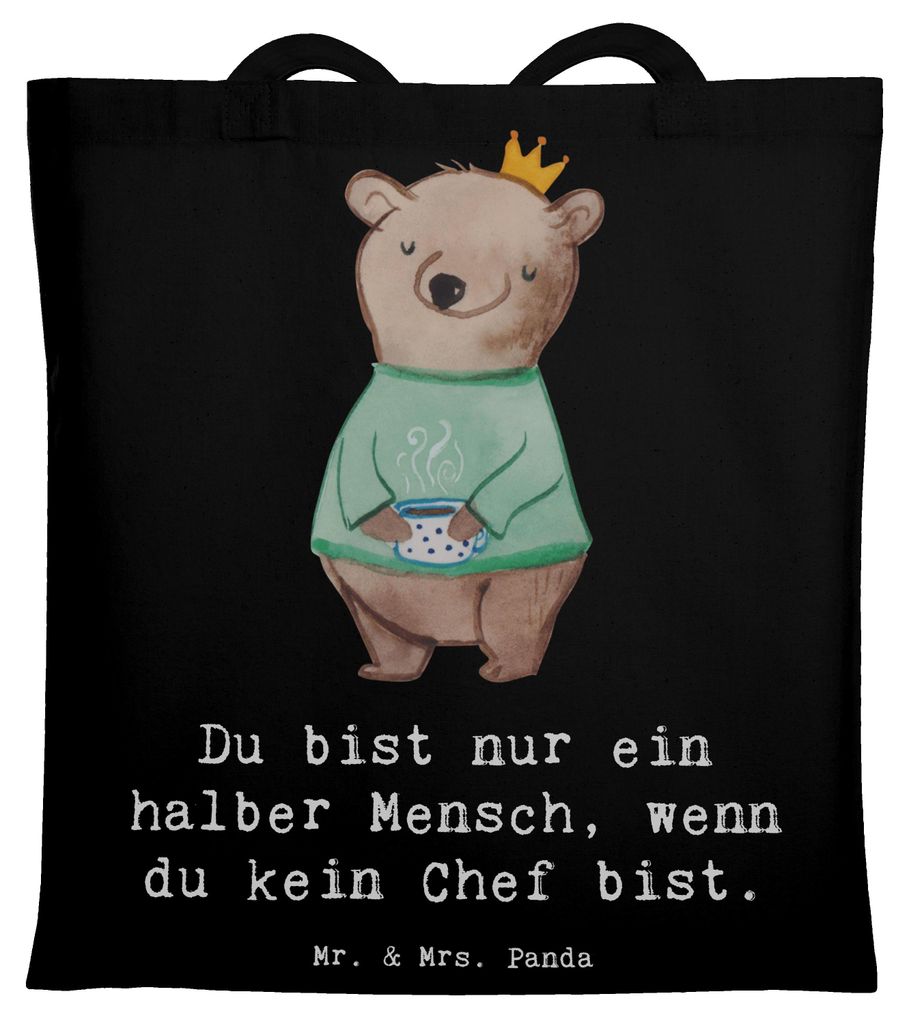 Mr. & Mrs. Panda Tote Bag Chef Herz - Schwarz - Geschenk, Schultasche, Bester, Stoffbeutel, CEO, Jutebeutel, Laptoptasche, Lustig, Tasche, Spruch, ...