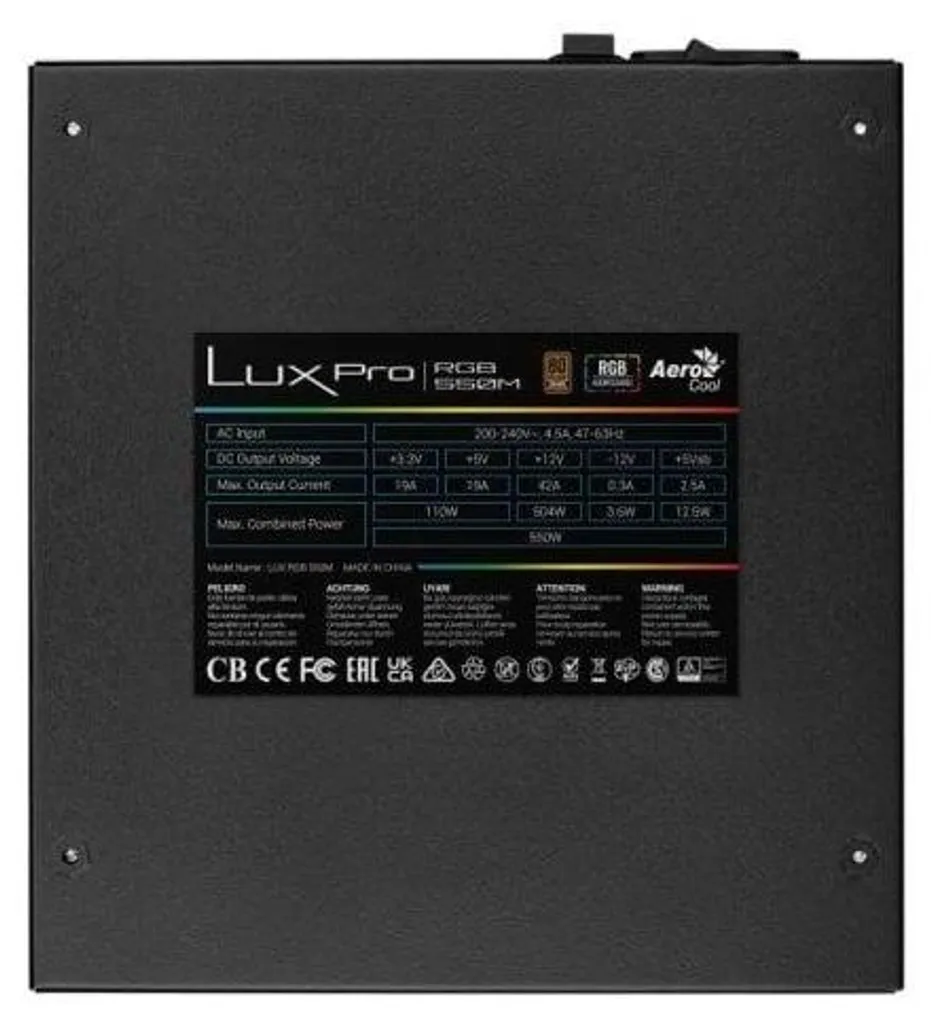 Aerocool LUXPRO RGB550M Alimentation PC 550W 80 Plus Bronze Semi-Modulaire