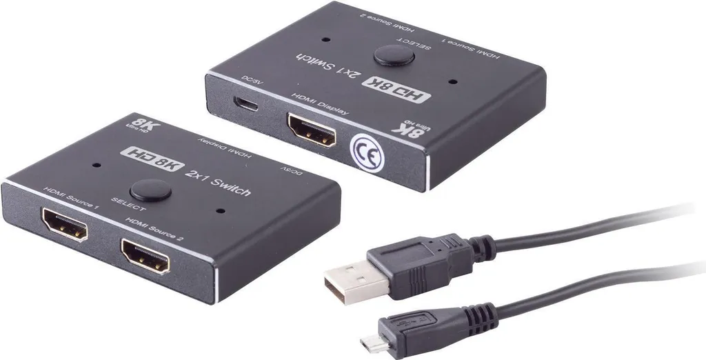 Switch HDMI 2.1 bidirectionnel 8K60Hz en métal noir shiverpeaks 2 ports