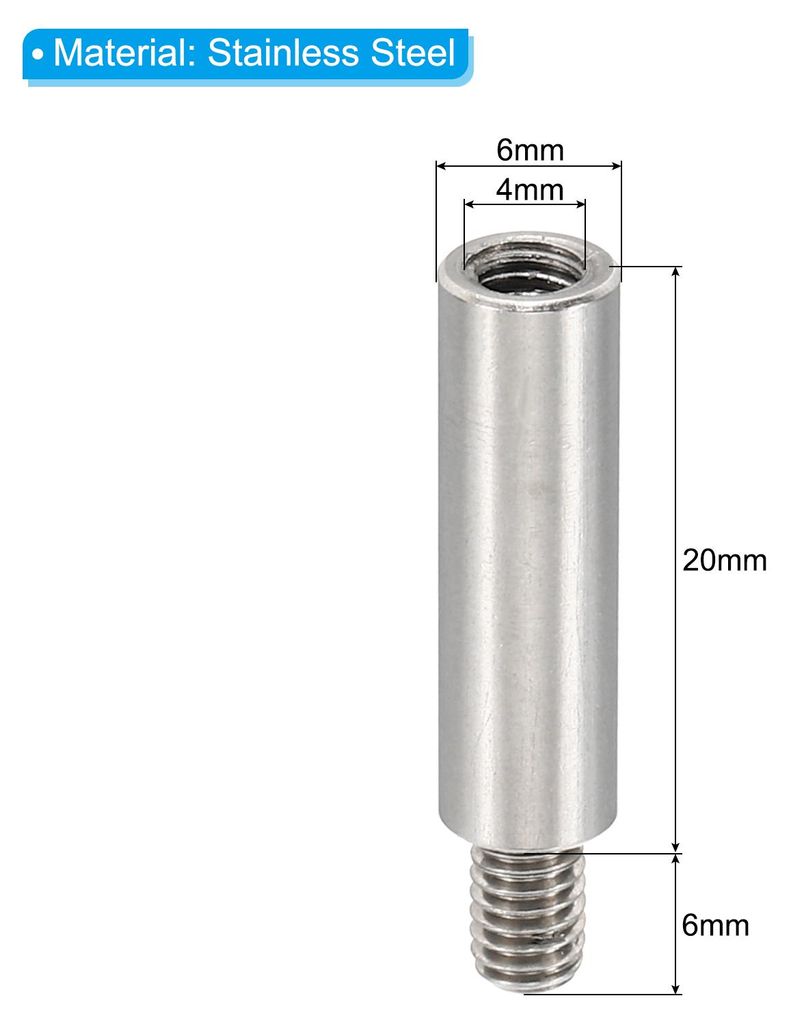 24 Stš¹ck M4 Abstandshalter, M4 20+6mm Distanzhalter Edelstahl Gewindeabstandshalter Schrauben-Set 4mm ID 6mm OD Metrische m?nnliche weibliche Ge...