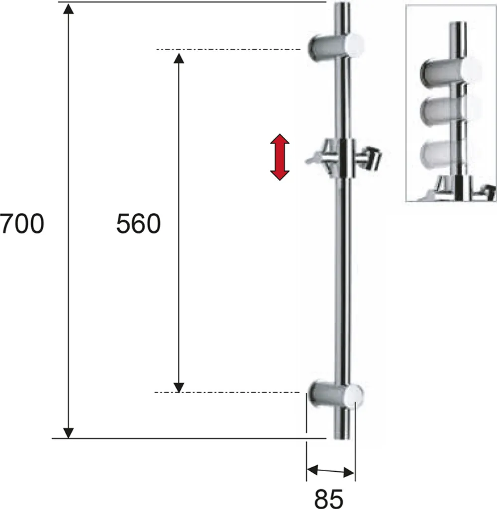 Barre de douche dorée 700 mm Sapho SC017 : support stable et élégant