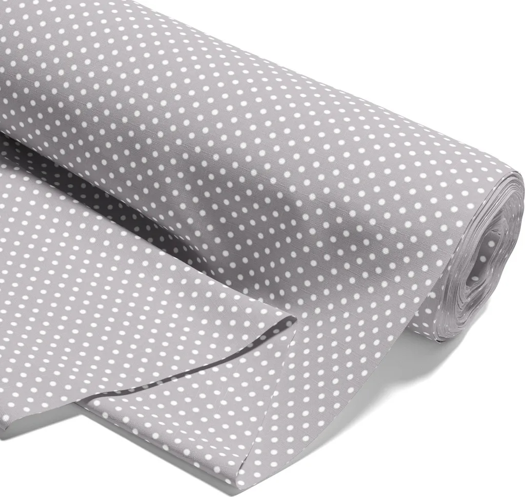 Tissu en coton au mètre 160cm - Motif à pois blancs sur fond gris clair