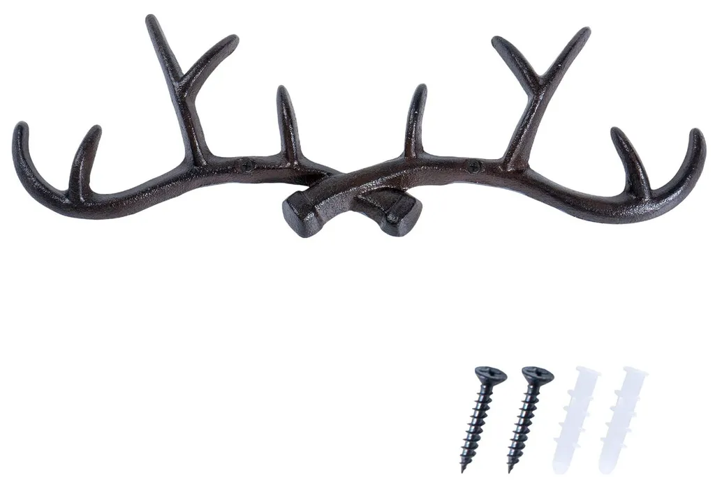 Patère rustique bois de cerf en fonte véritable, finition marron antique