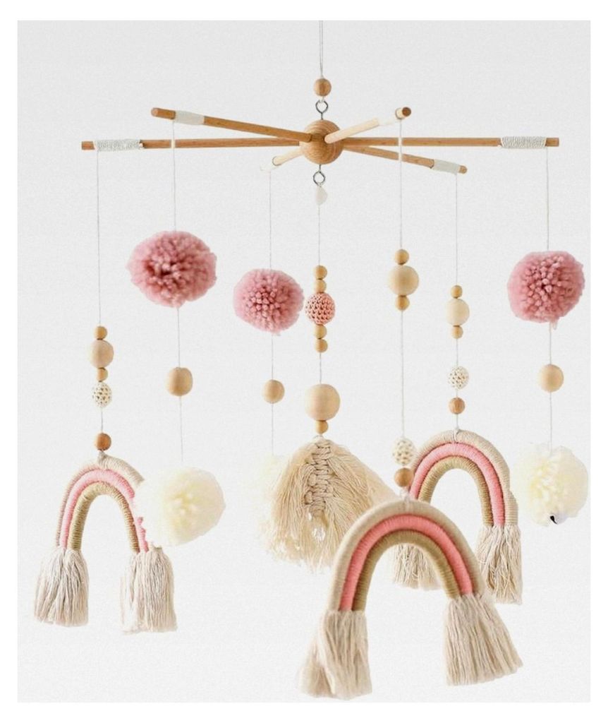 Baby Mobile für das Babybett aus Holz mit Filzbällen