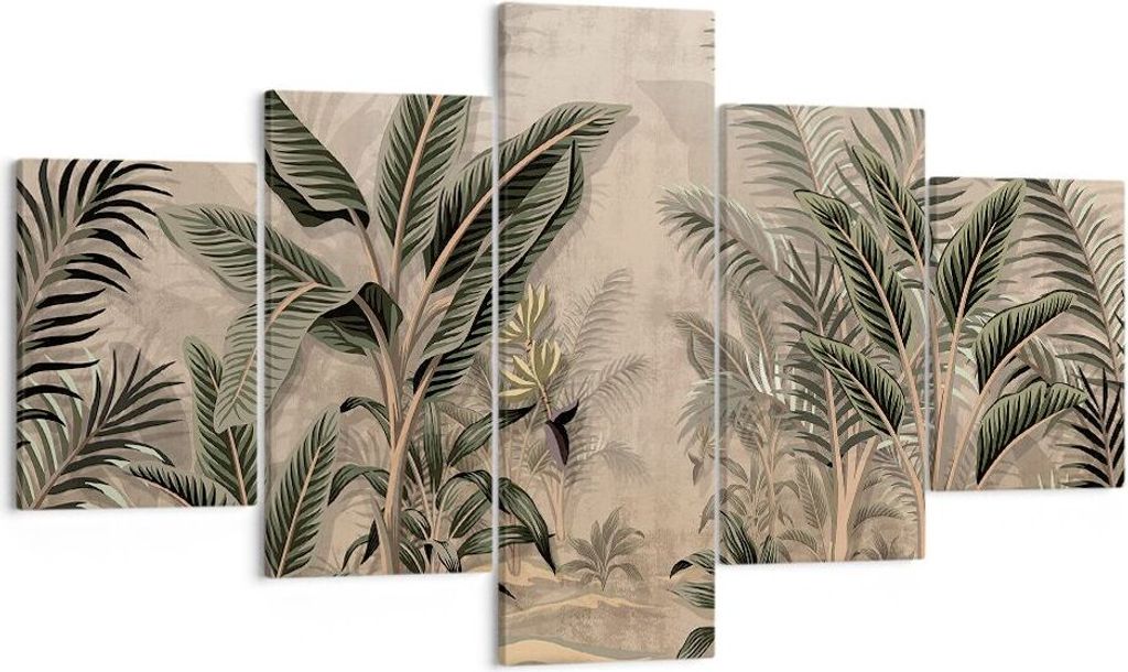 Bild auf Leinwand - Leinwandbild - 5 Teile - Wald Blatt Baum - 125x70cm - Wand Bild - Wanddeko - Wandbilder - Leinwanddruck - Bilder - Wanddekorati...