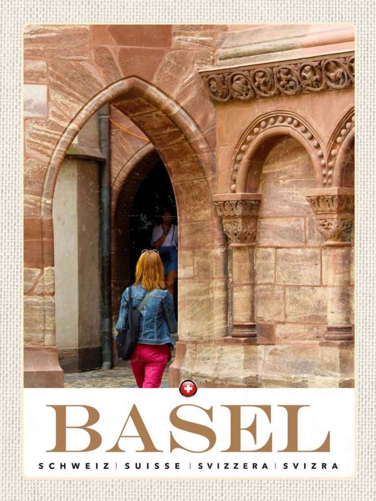 vianmo Holzschild 40x30 cm Basel Schweiz Stadttour Altstadt Bildmotiv Reisemotiv Abenteuer Reisen