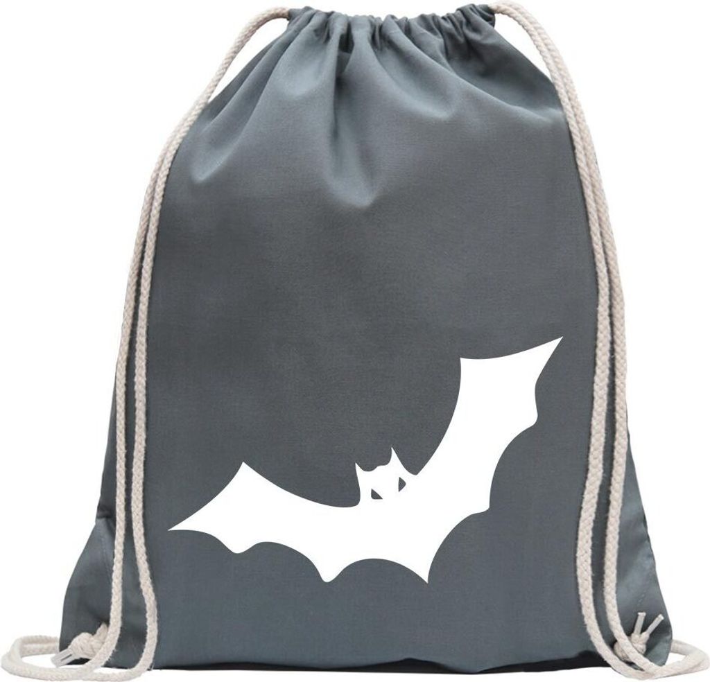 Kiwistar - Turnbeutel - stahlgrau - Fledermaus - Fun Rucksack Sport Beutel Gymsack Baumwolle mit Ziehgurt