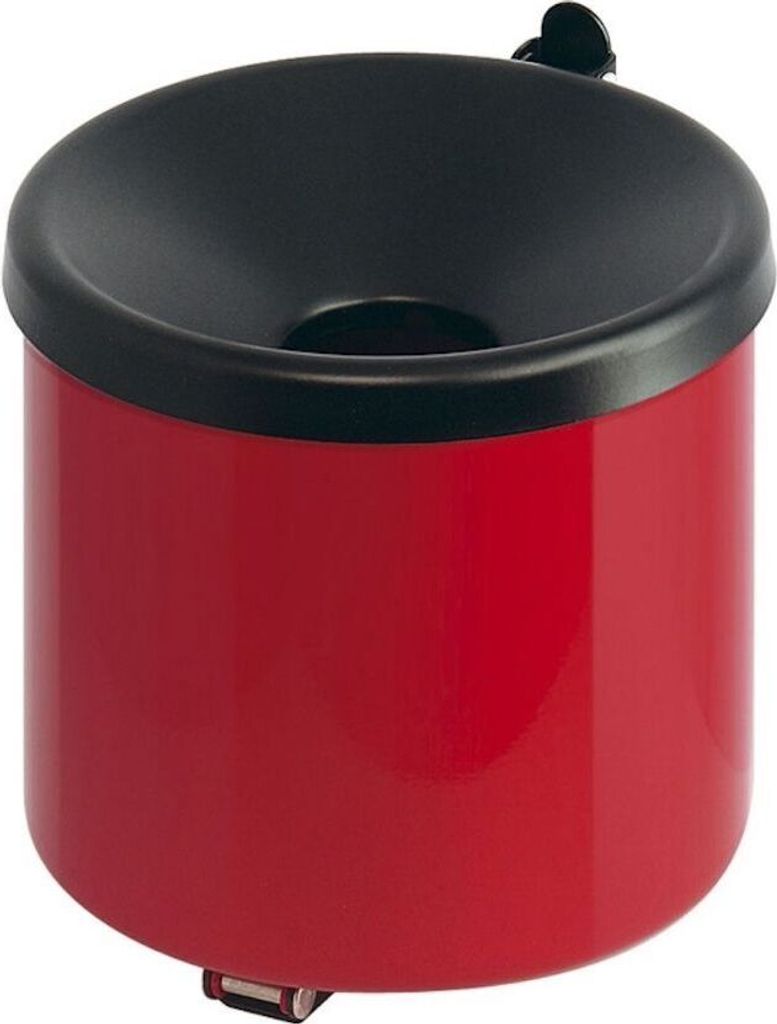 Runder Sicherheits-Wandaschenbecher mit Kippvorrichtung | 2 Liter, HxØ 16x16cm | Metall | Rot mit schwarzem Deckel