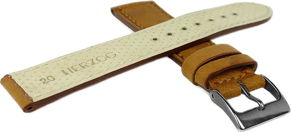 Herzog Piemont > Uhrenarmband 20mm weich braun Leder > Italy, Schließe:Schwarz